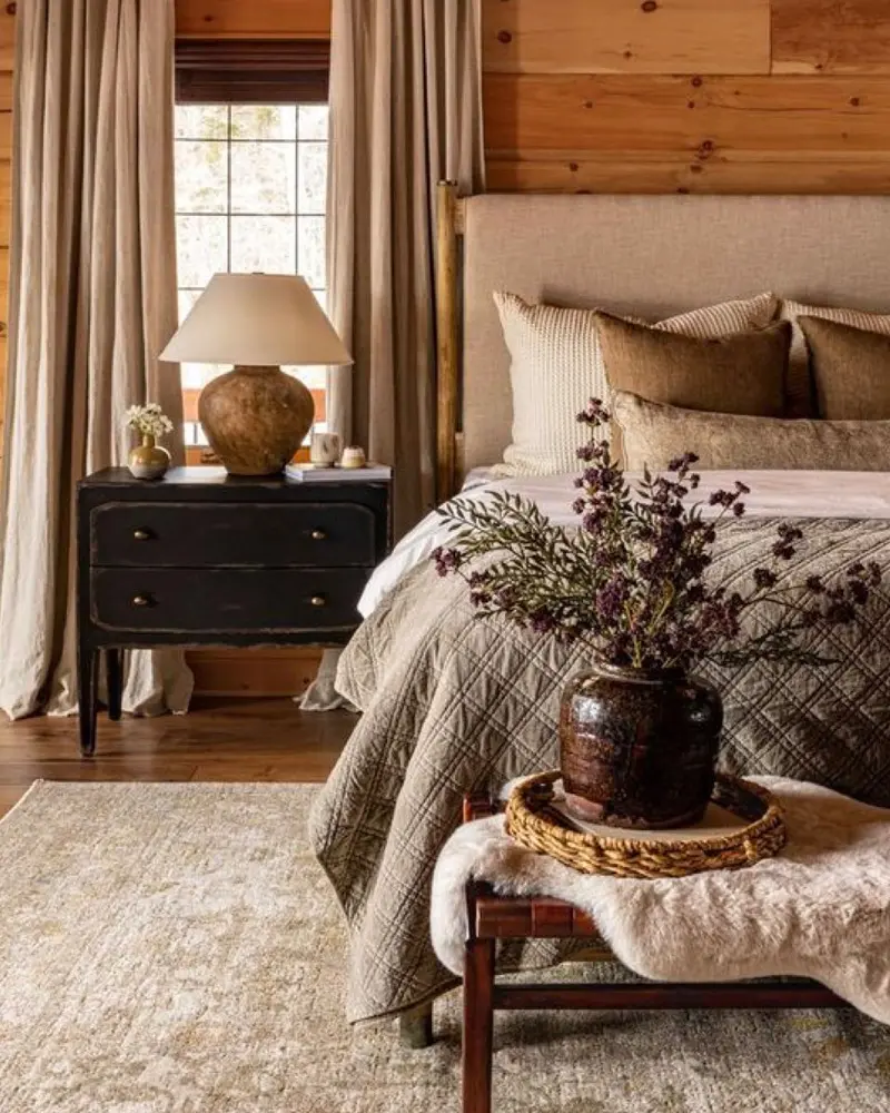 deco chambre campagne textiles beige