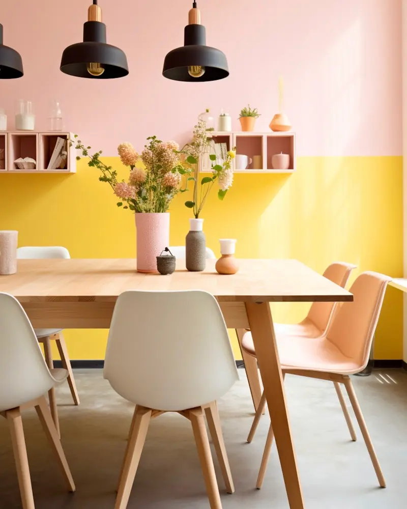 deco salle a manger rose jaune