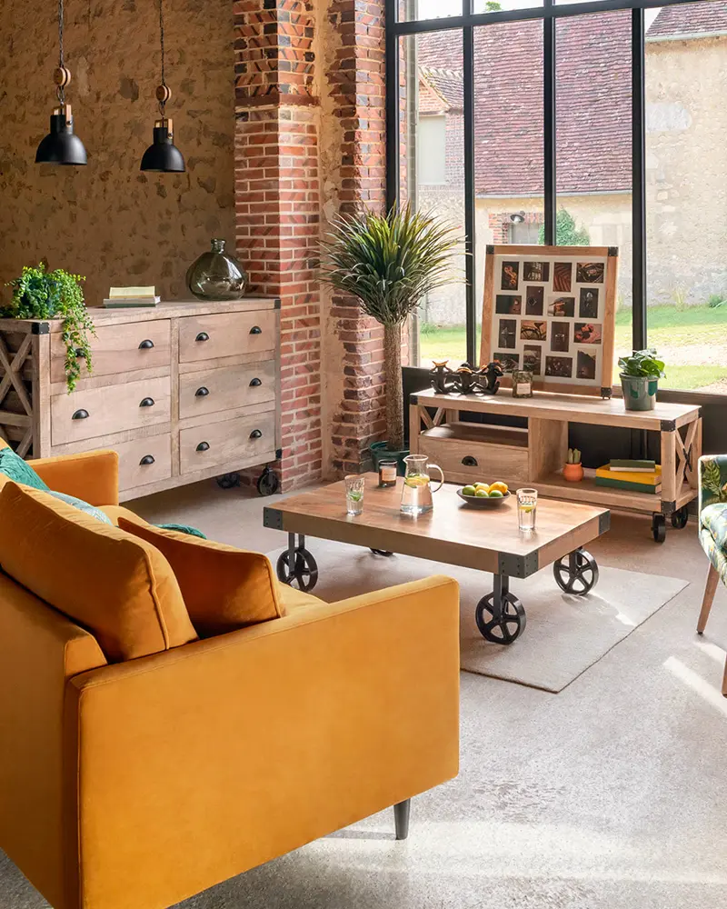 deco salon jaune bois