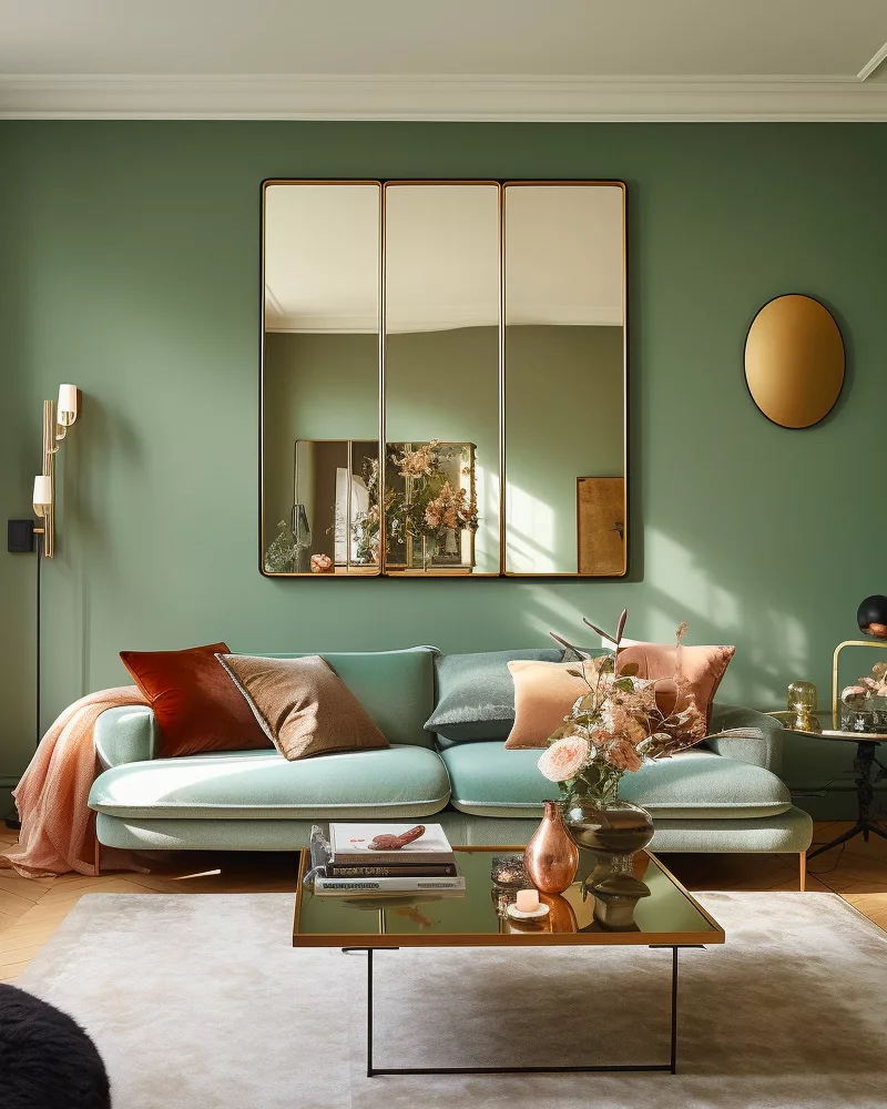 deco salon vert sauge dore