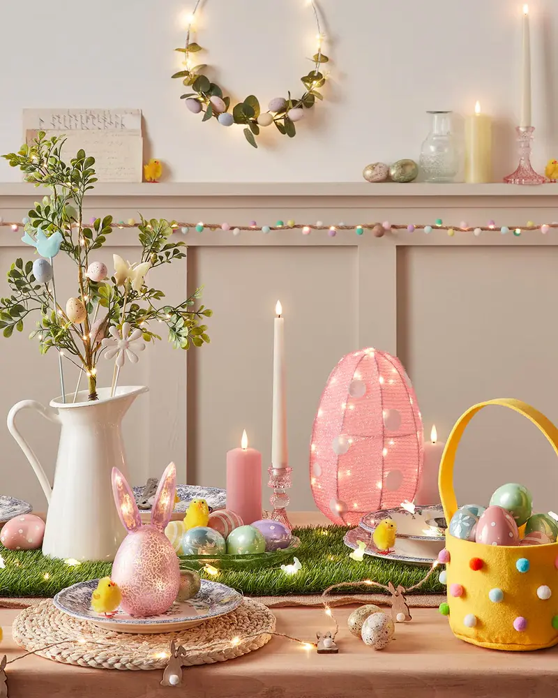 deco table paques coloree lumineuse