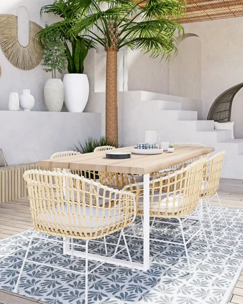 Fauteuil de jardin en rotin et métal blanc Maisons du Monde