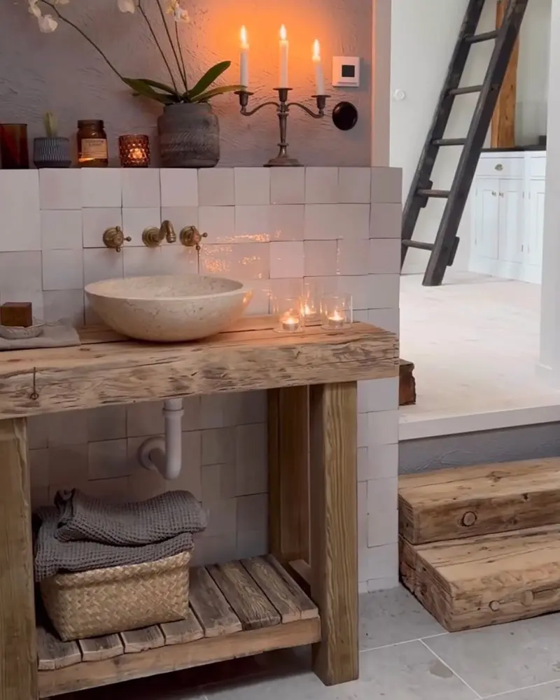 salle de bain cosy cocooning meubles bois recup