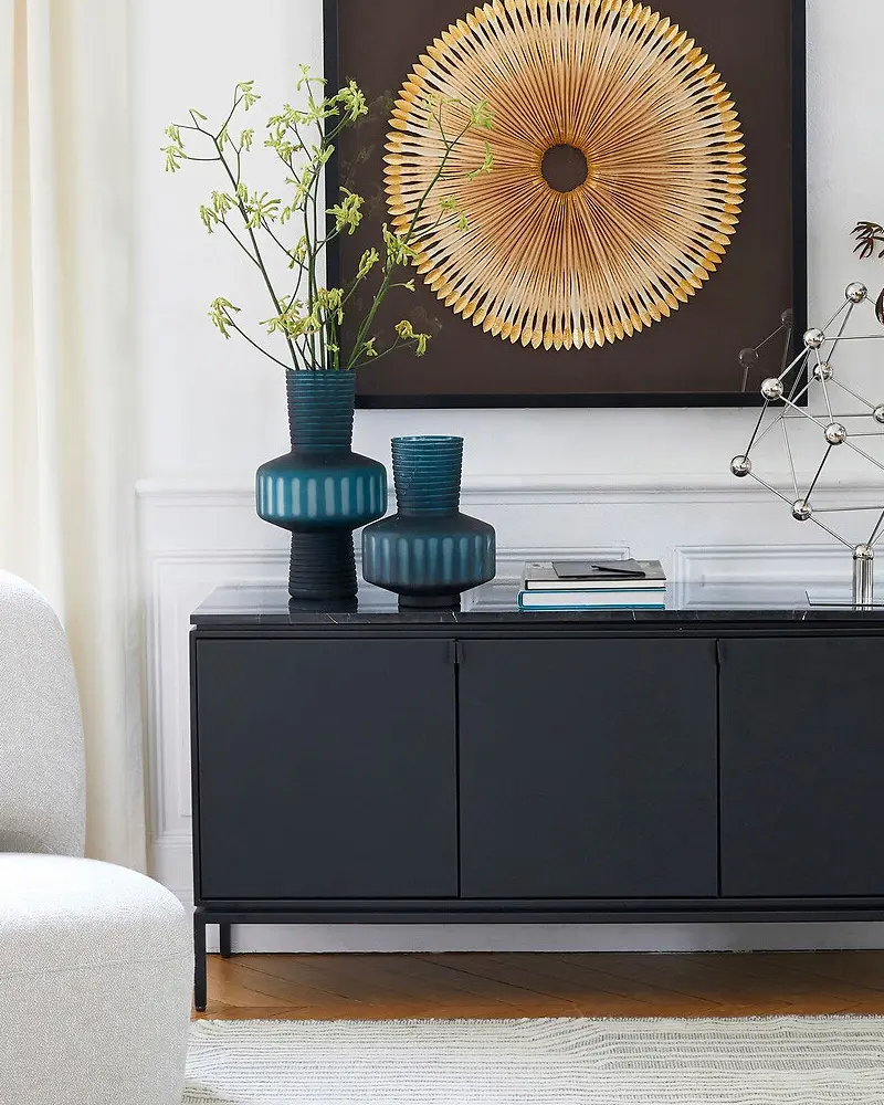 buffet cuir marbre noir