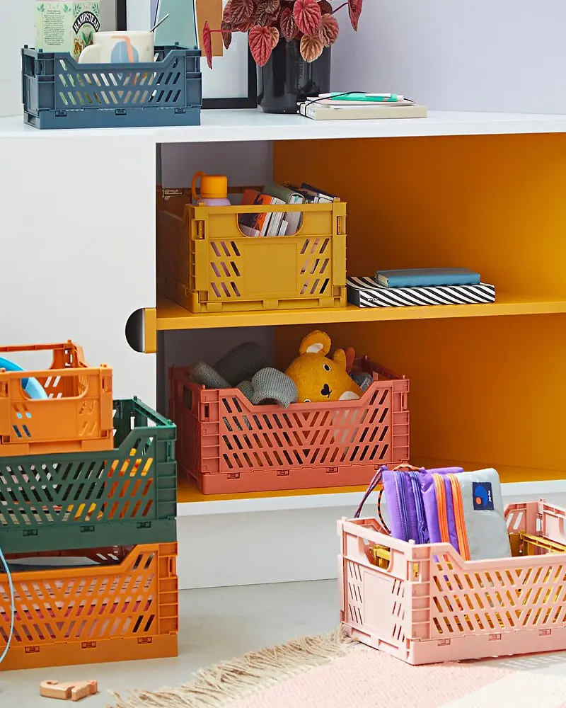 caisse rangement plastique jaune moutarde
