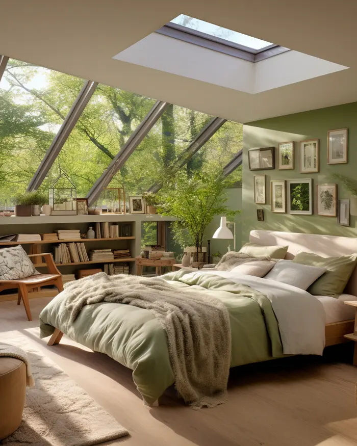 deco chambre nature vert fenêtre toit