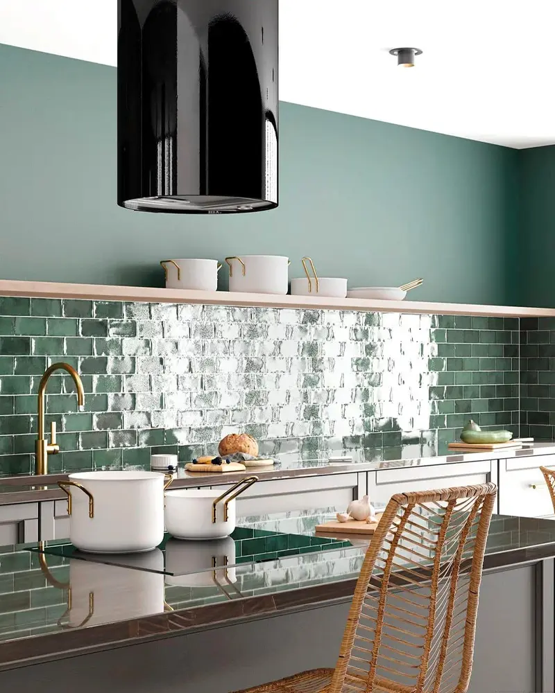 deco cuisine moderne carrelage zellige vert