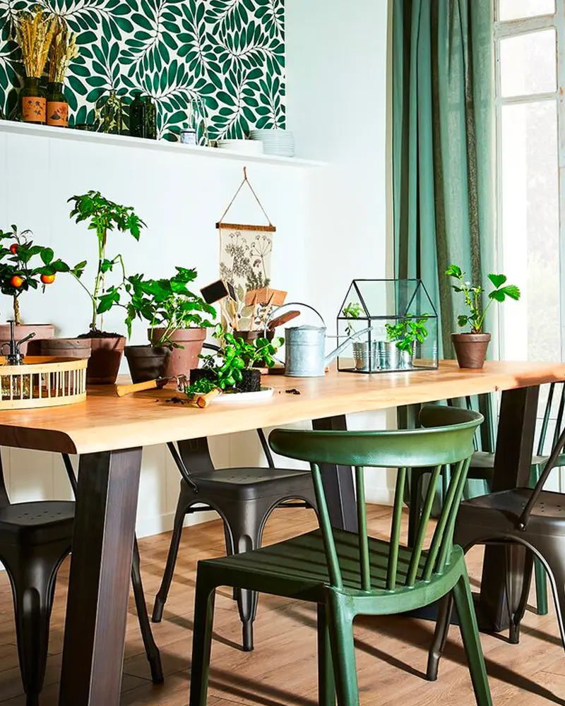 deco salle a manger tropicale vert