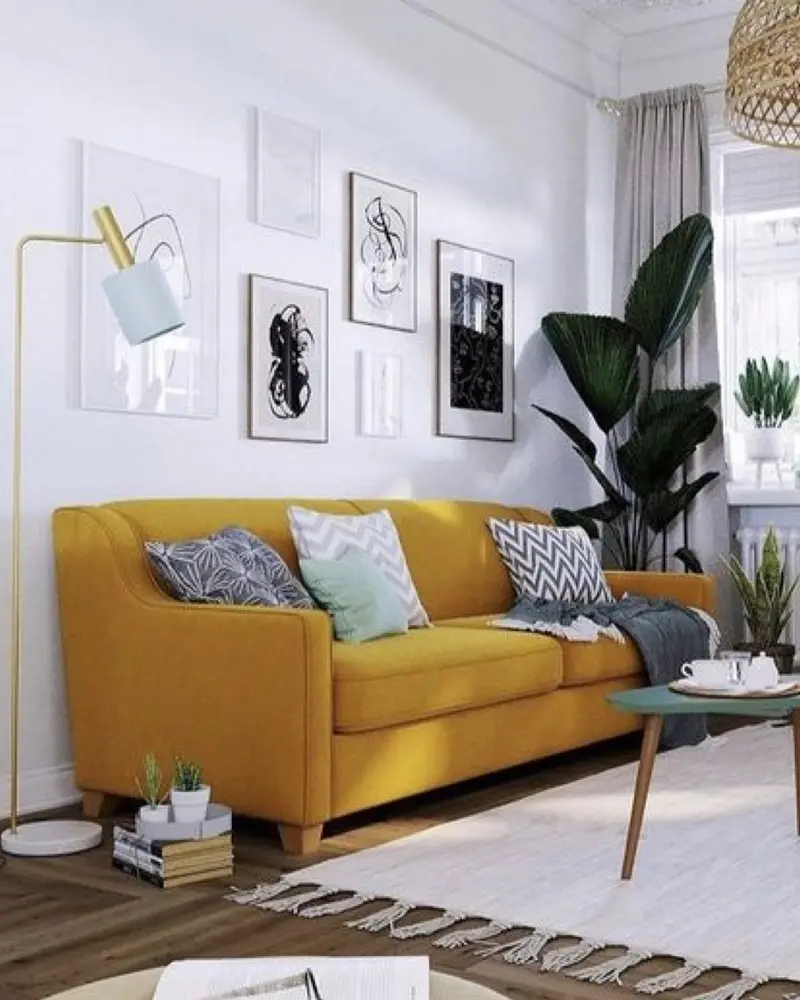deco salon jaune beige blanc