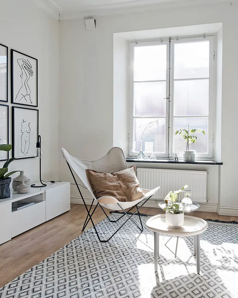 deco studio scandinave noir blanc salon