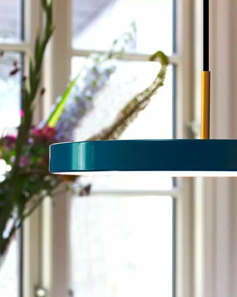 suspension moderne bleu canard dore