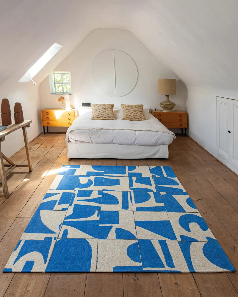 tapis lavable moderne bleu