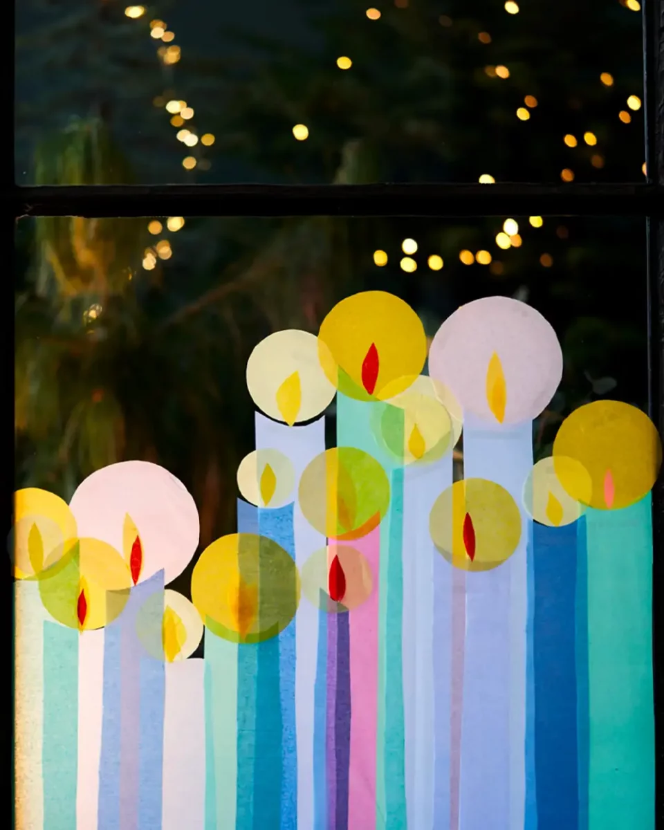 bougie coloree papier diy fenetre noel