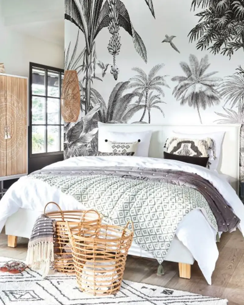 deco chambre tropicale matieres naturelles