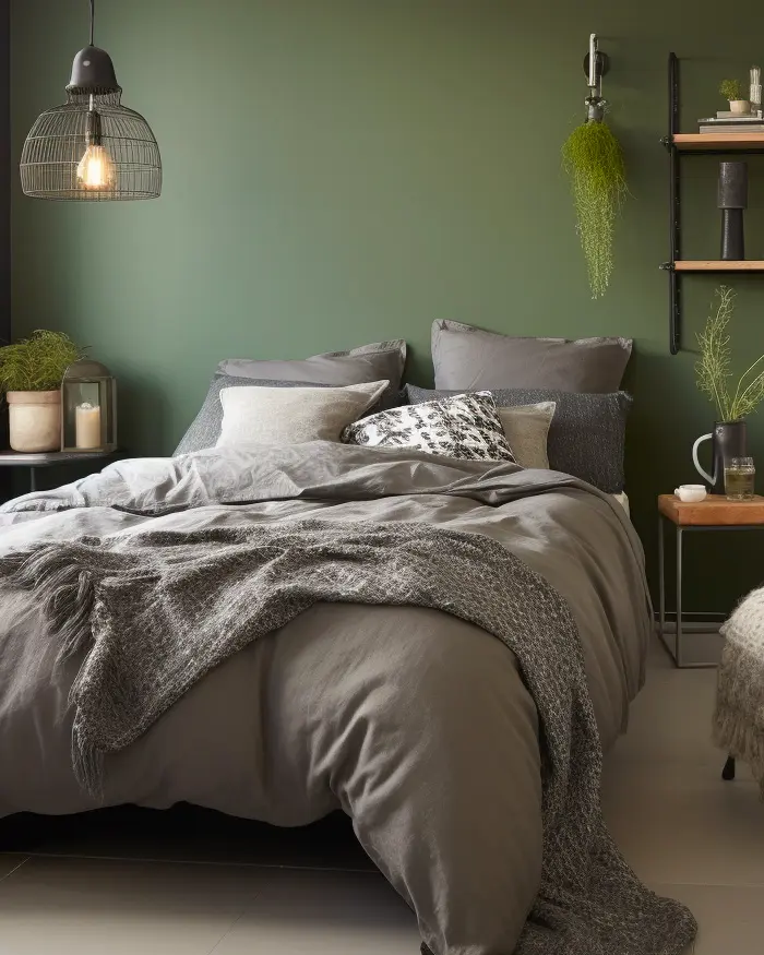 deco chambre vert kaki gris