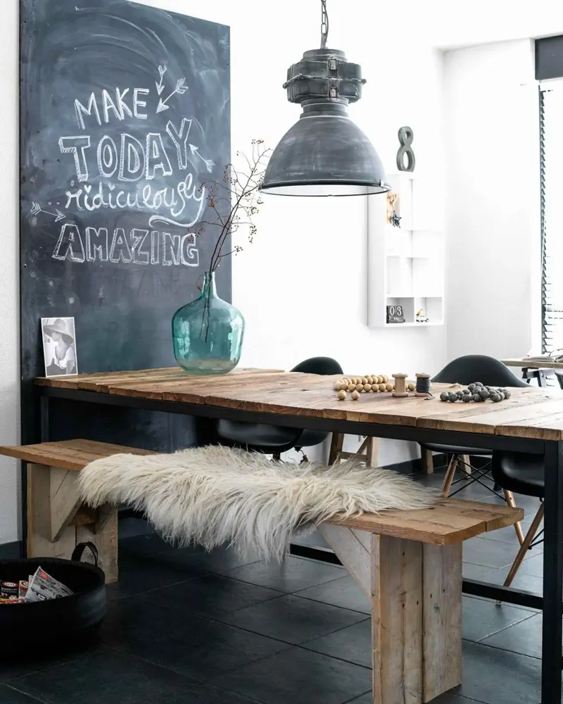 deco salle a manger industrielle chaleureuse
