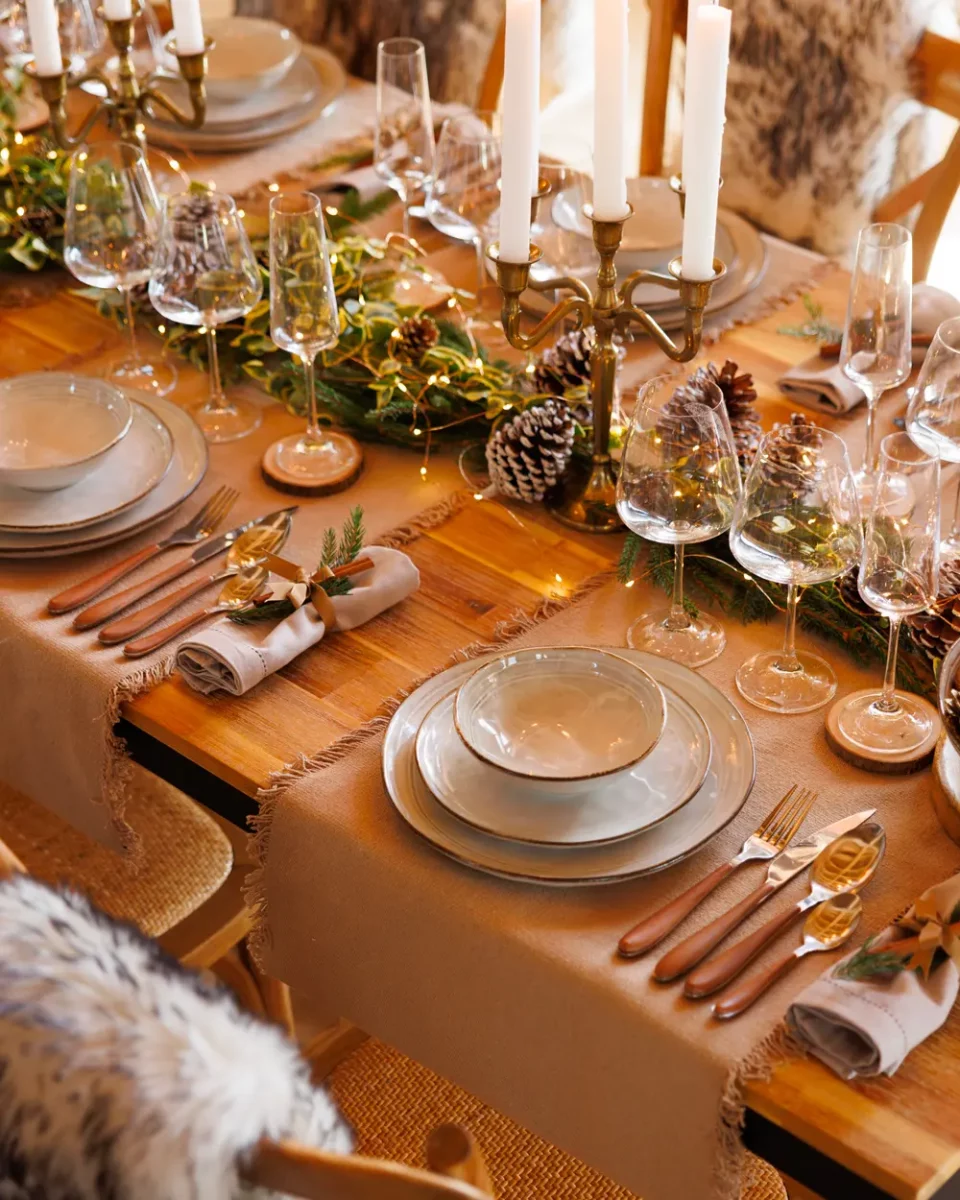 deco table noel dore nature bois