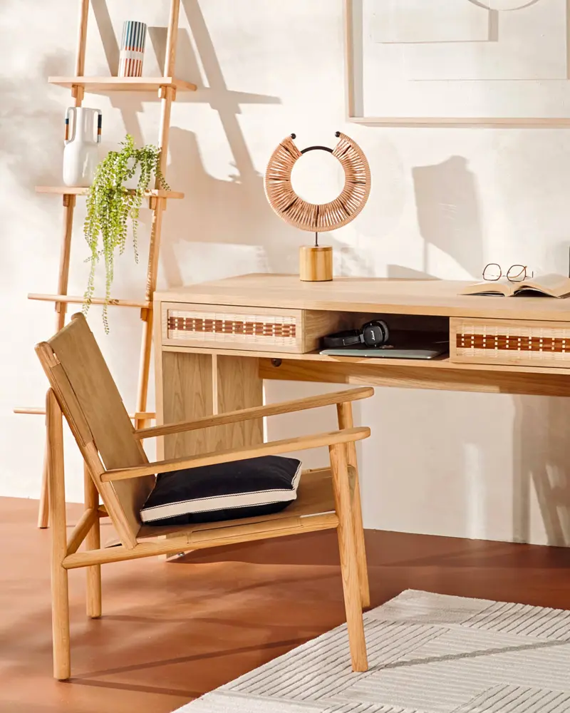 fauteuil bas cuir bois