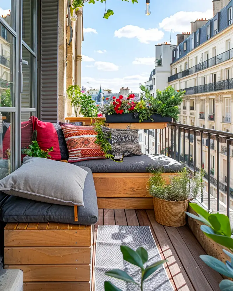 banc bois deco balcon scandinave