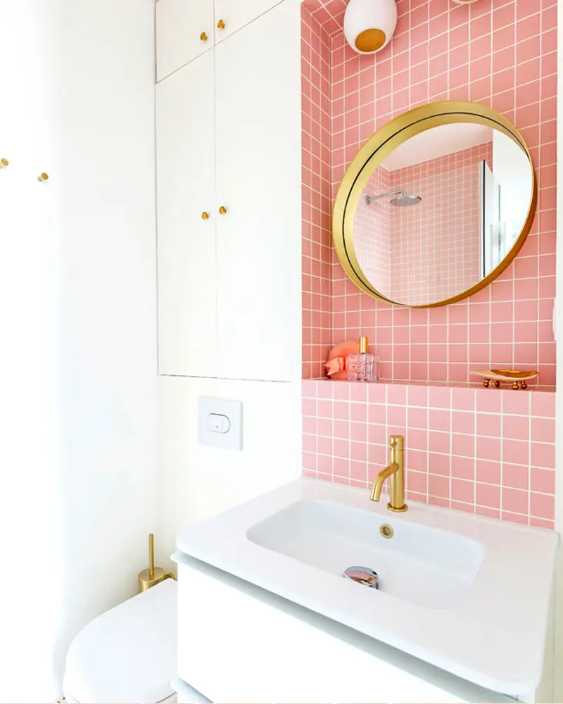deco appartement nature vert rose salle de bain