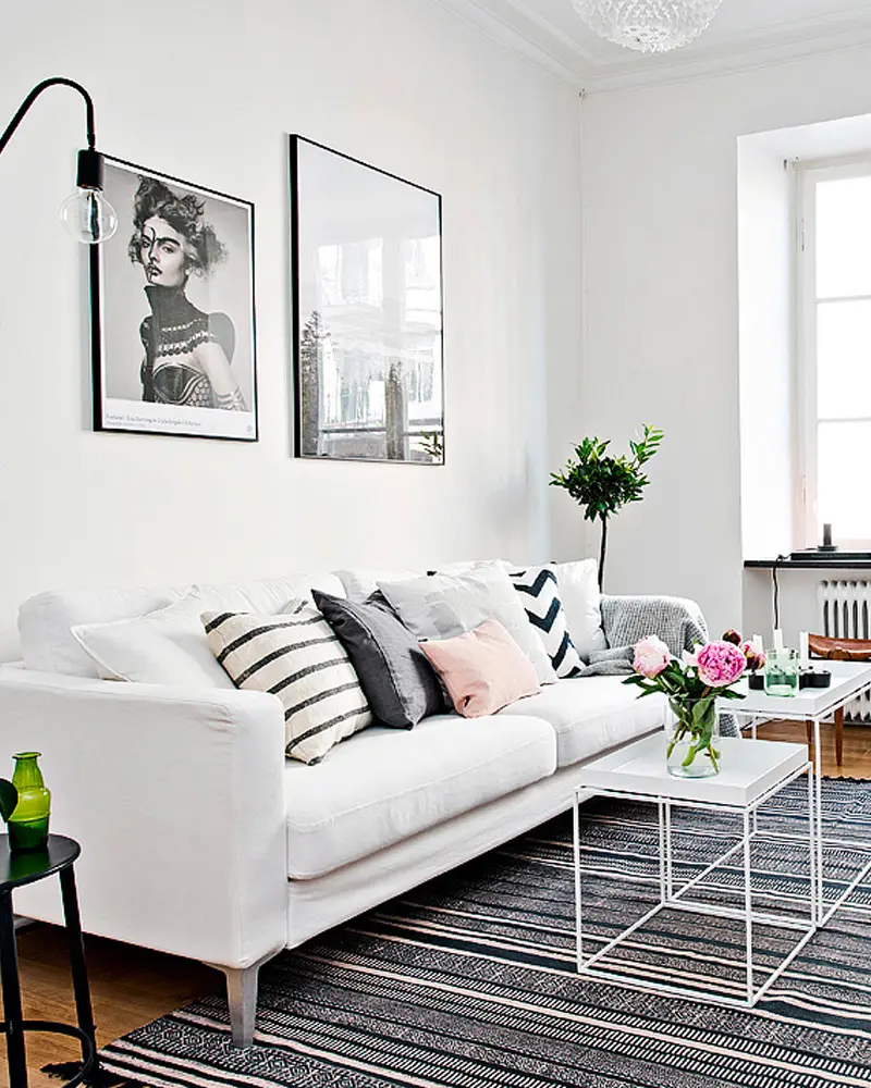 deco appartement scandinave vintage noir blanc salon