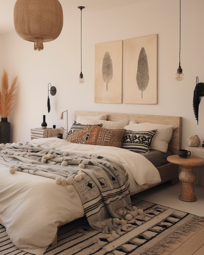 deco chambre ethnique noir beige