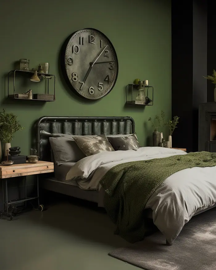 deco chambre industrielle vert kaki