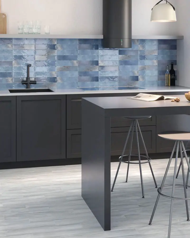 deco cuisine carrelage zellige gris bleu