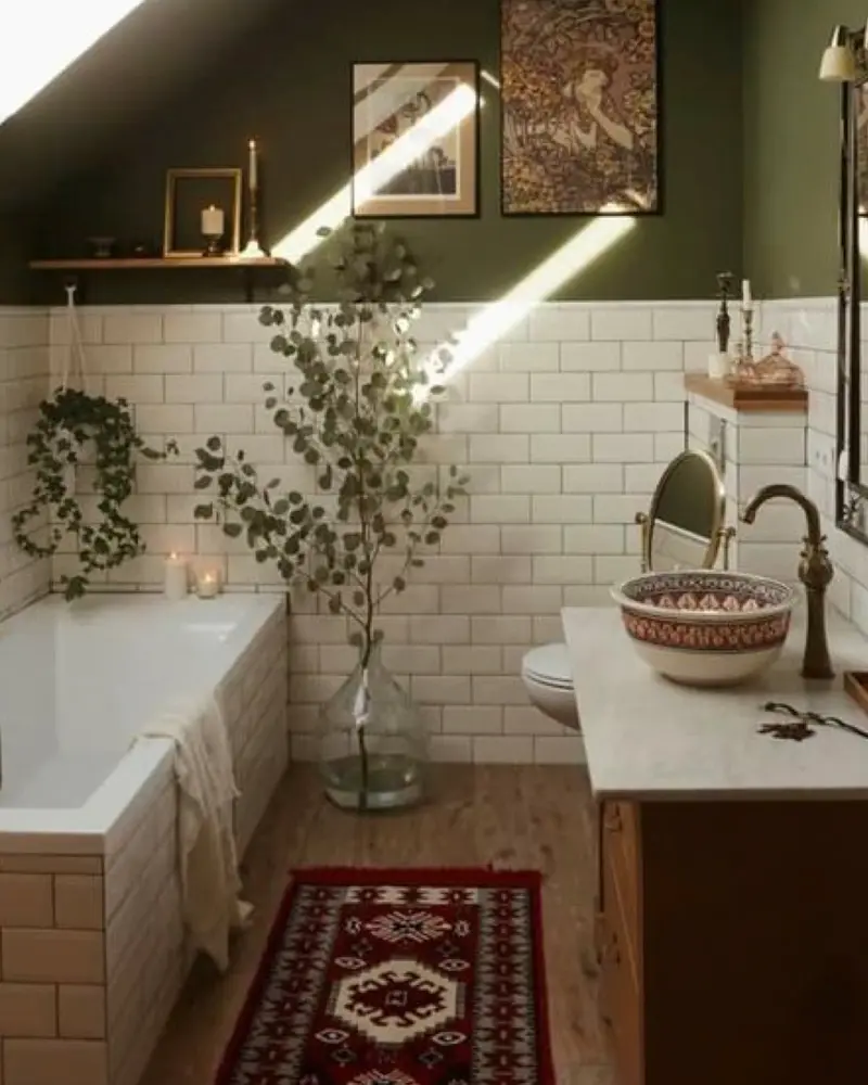 deco salle de bain campagne vert