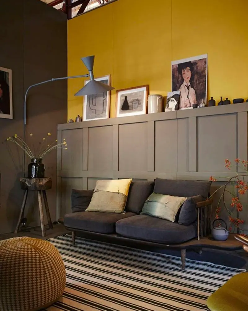 deco salon gris jaune moutarde