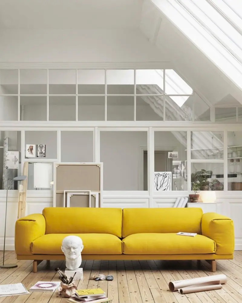 deco salon jaune blanc moderne