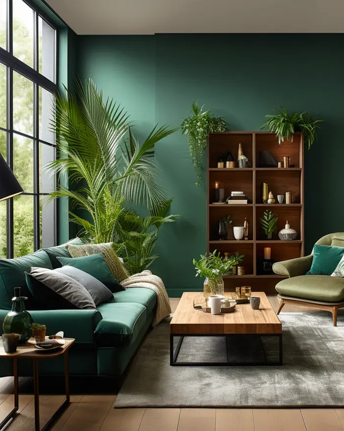 deco salon nature vert bois