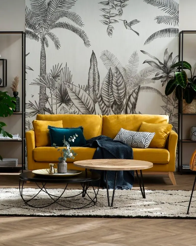 deco salon tropical chic noir blanc