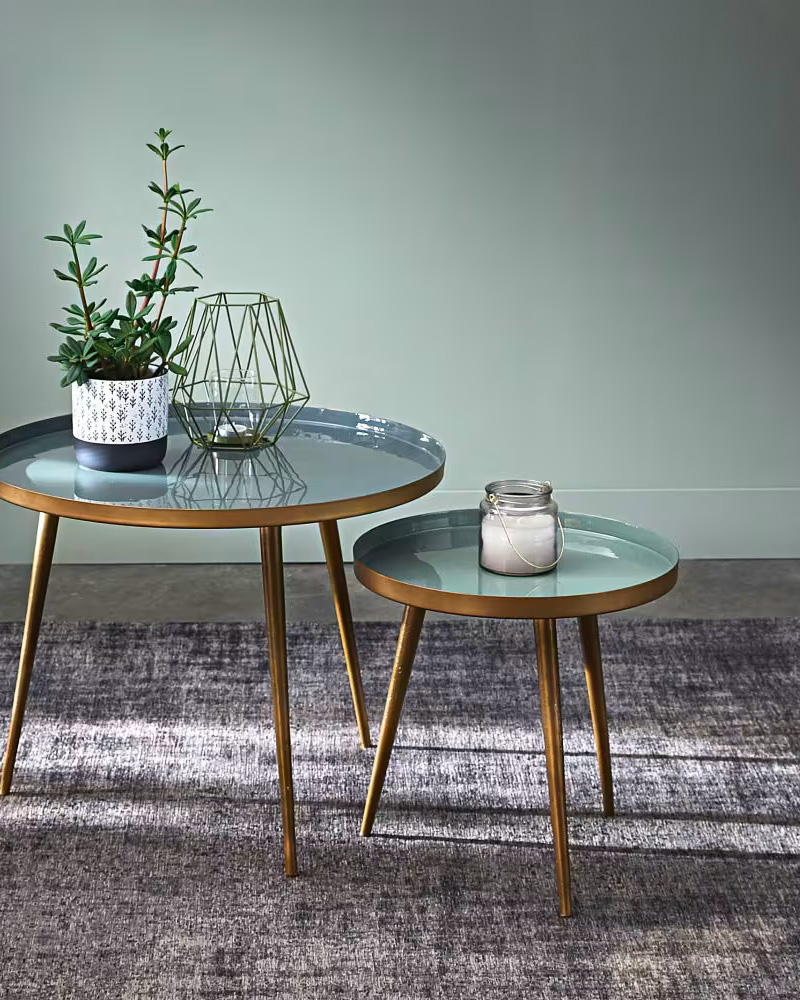 table basse metal dore vert sauge