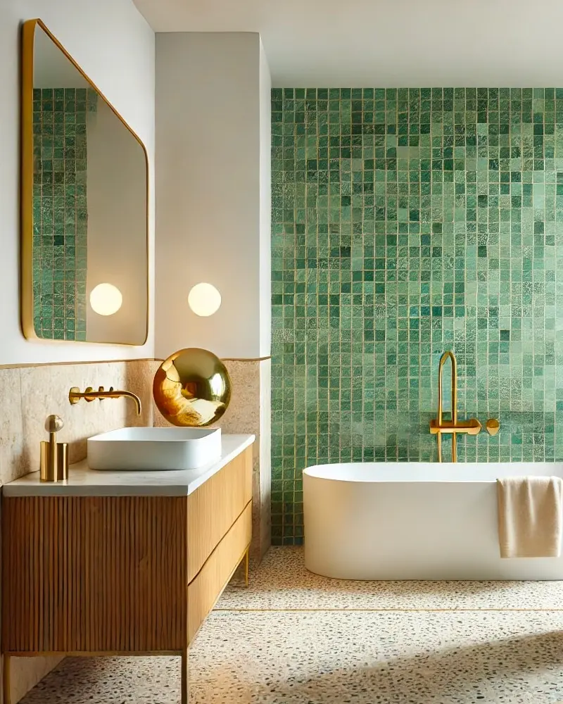 deco salle de bain carrelage zellige vert