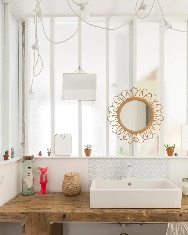 deco salle de bain cosy cocooning boheme rotin bois