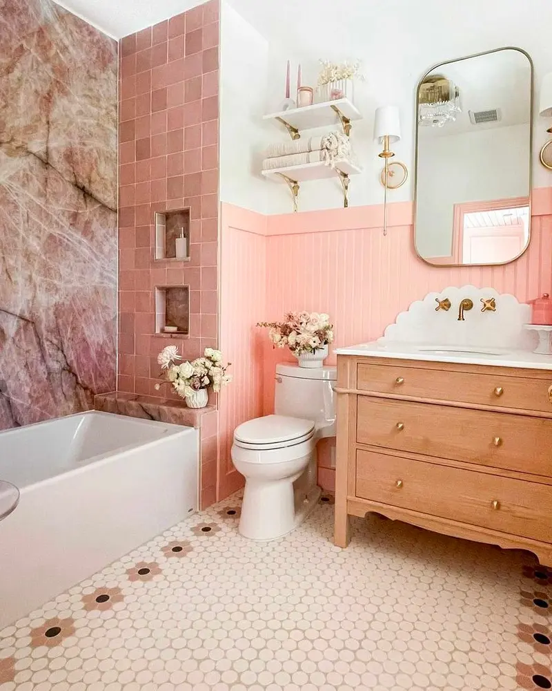 deco salle de bain rose bois