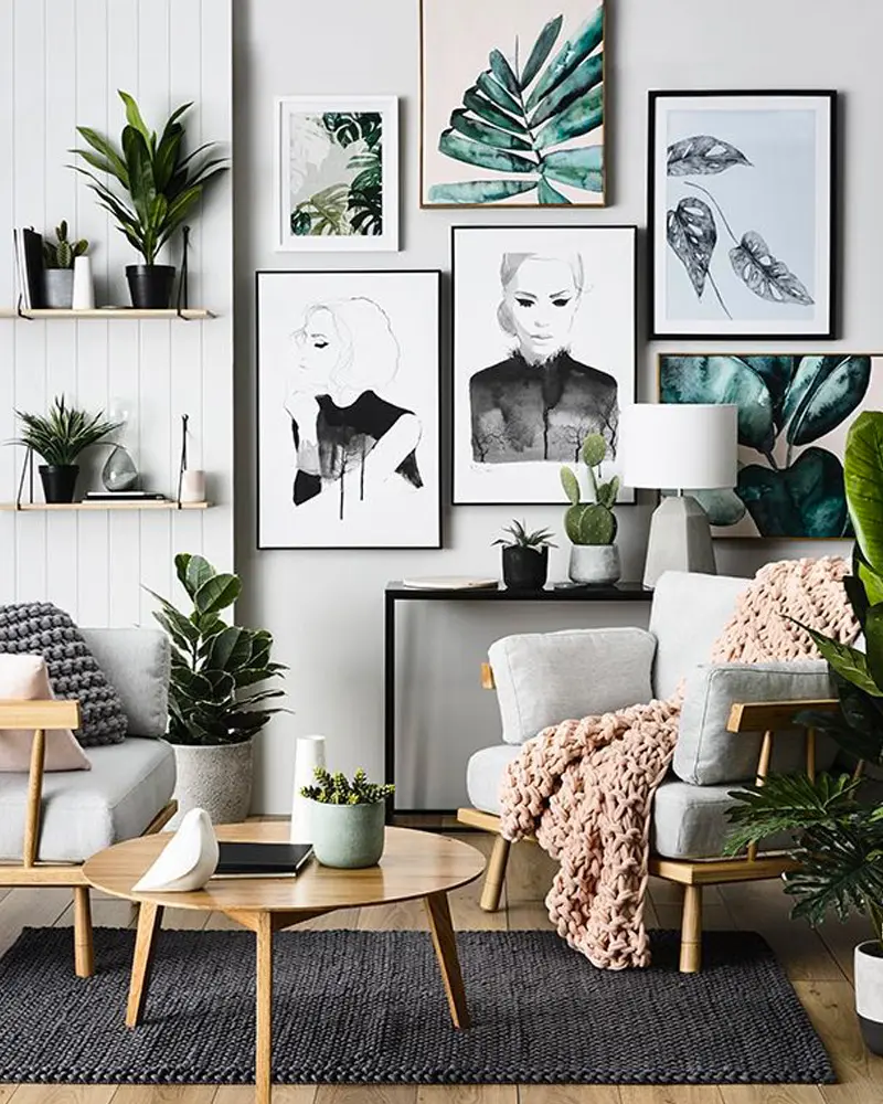 deco salon tropical moderne gris