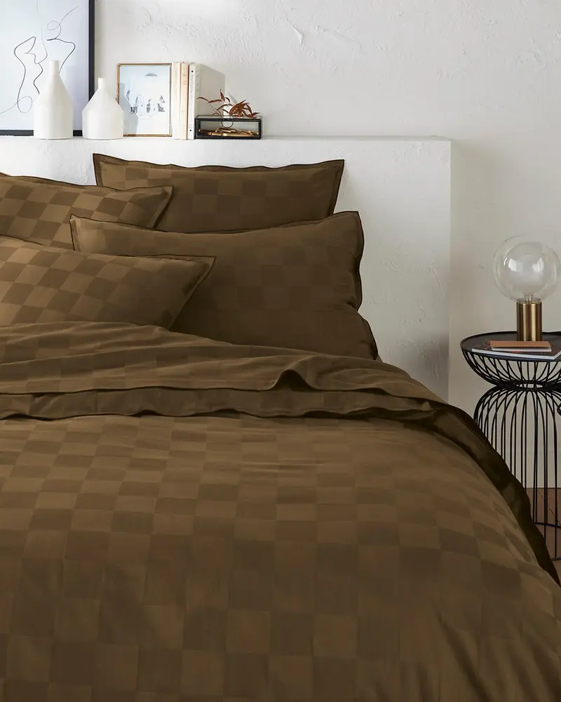 linge de lit damier vert kaki