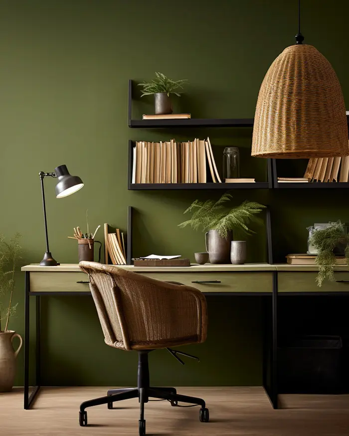 deco bureau vert kaki rotin