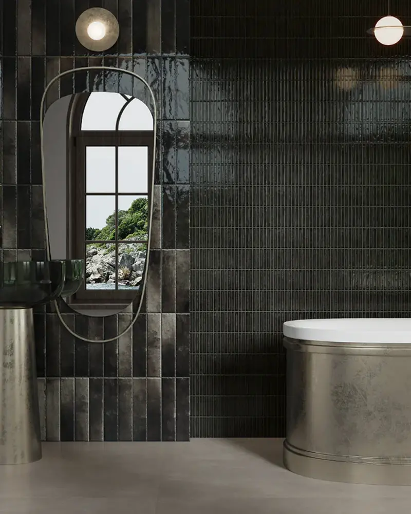 deco salle de bain moderne carrelage zellige noir