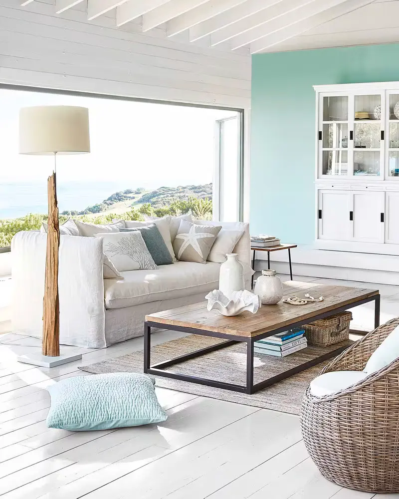 deco salon bord de mer blanc coquillage