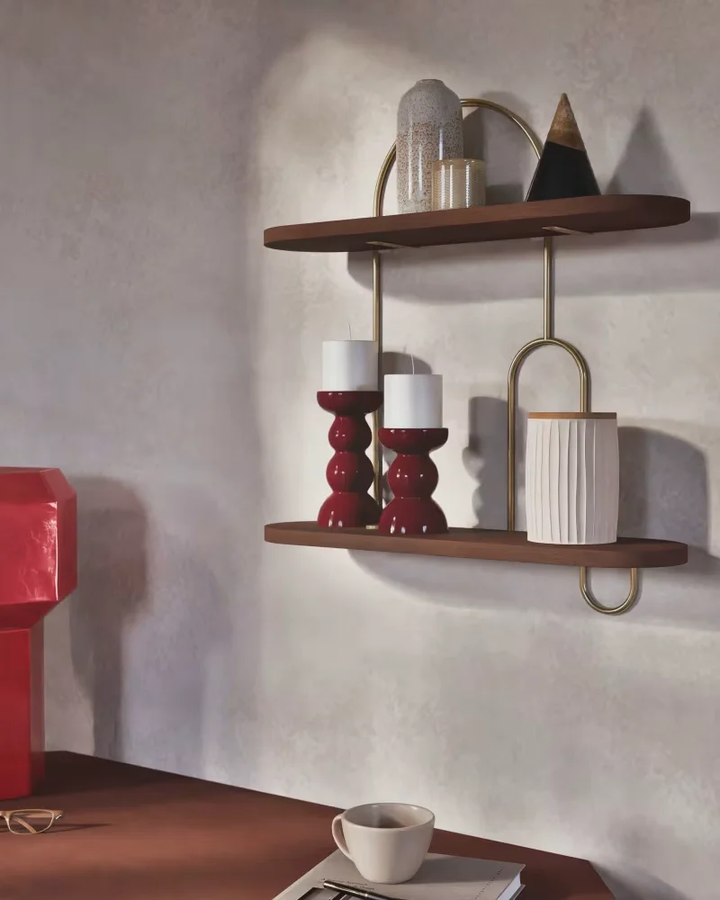 Étagère murale en bois et métal doré Maisons du Monde