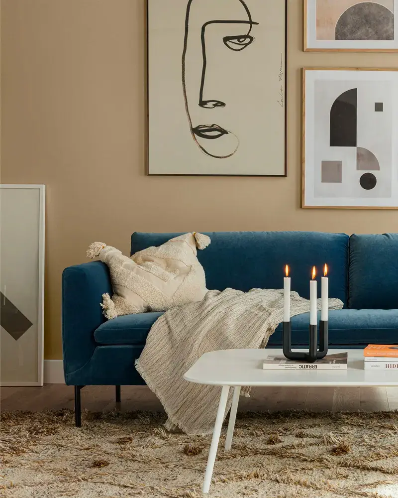 canape velours bleu moderne deco salon
