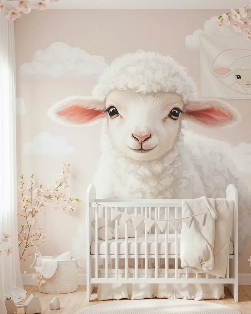 deco chambre bebe mouton papier peint panoramique