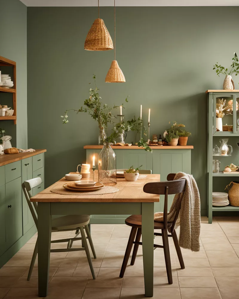 deco salle a manger campagne vert sauge