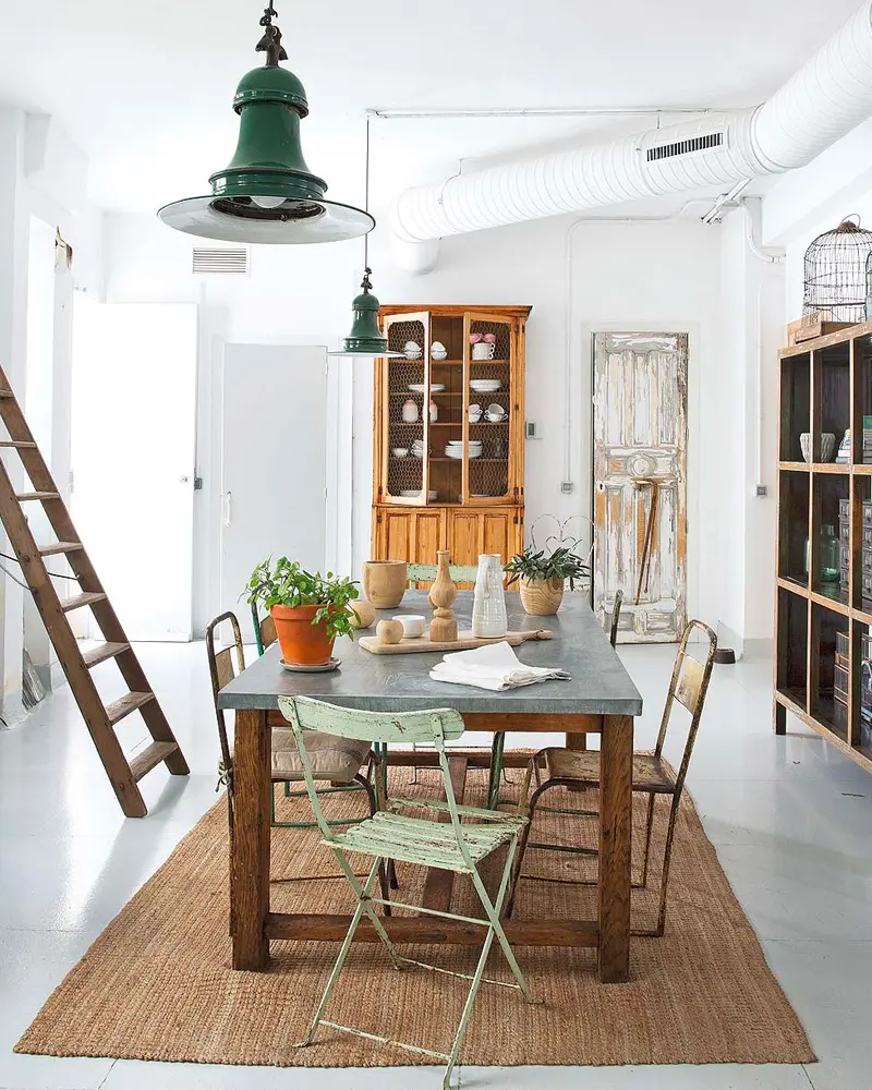 deco salle a manger industrielle vert