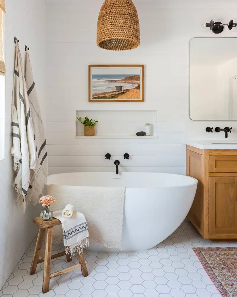 deco salle de bain cosy cocooning blanc bois