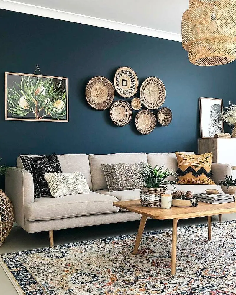 deco salon ethnique bleu canard