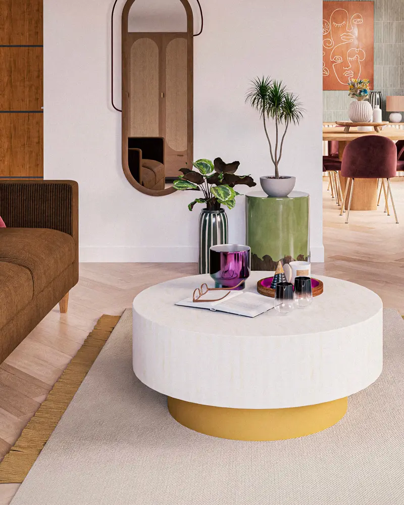 table basse ronde blanche doree